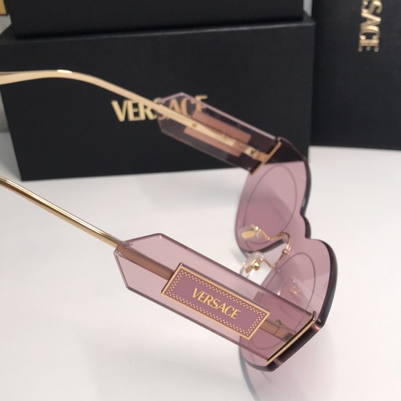 New Versace™ VE2276 Damier Women’s Sunglasses – Rimless Pink Metal